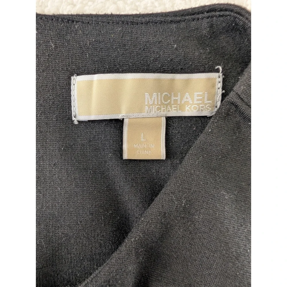 Michael Michael Kors Womens Black Sleeveless Sheath Belted Dress Size L Large